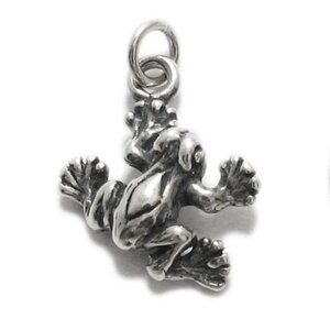 FROG IN SPREAD POSE CHARM IN 3D STERLING SILVER.